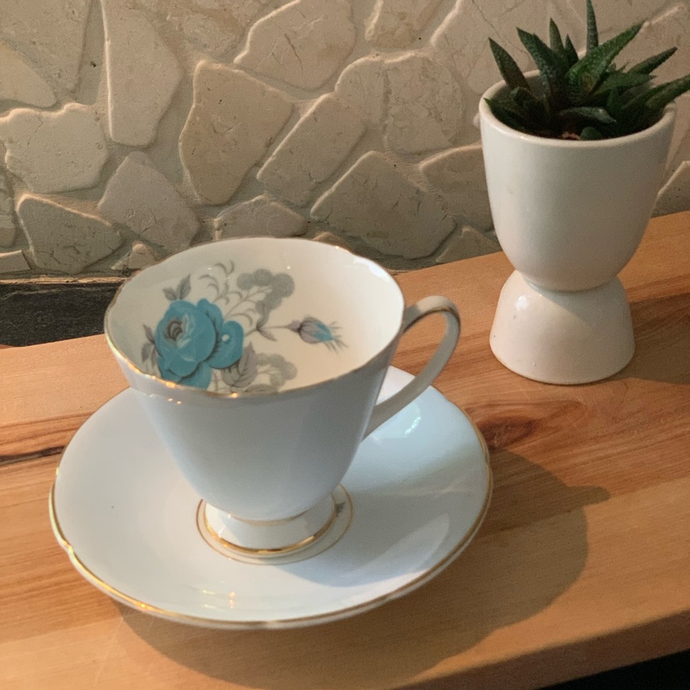 OLD ROYAL | Tea Cup & Saucer | Blue Rose Pattern